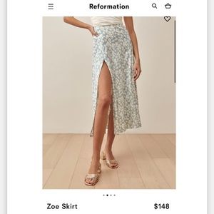 NWT Reformation Zoe Skirt in blue floral size 8